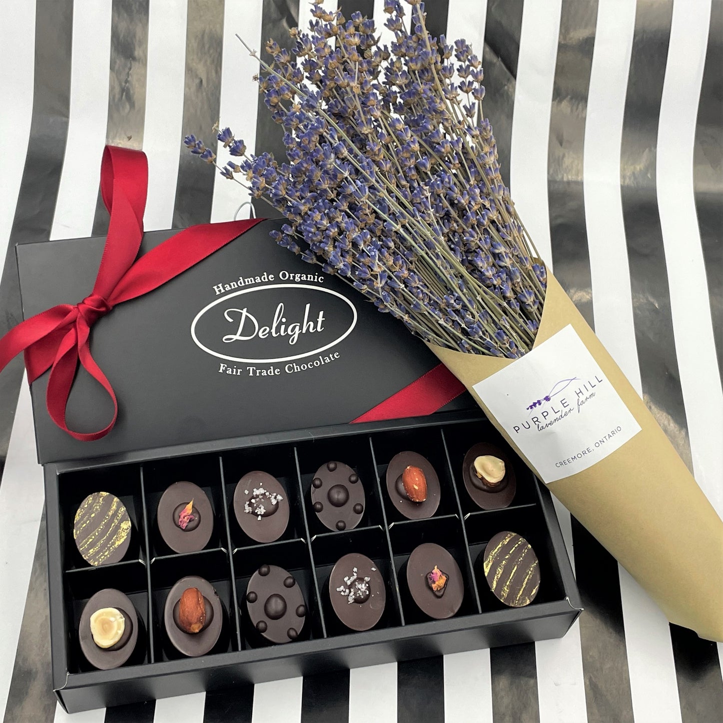 VEGAN VALENTINE'S DAY BOX OF CHOCOLATES & LAVENDER BOUQUET